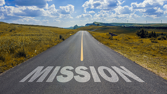 mission on asphalt road
